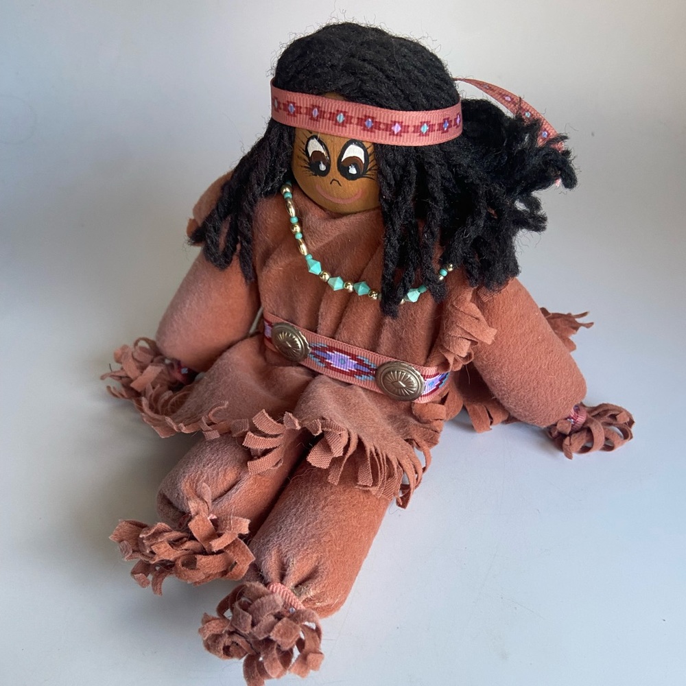 Native American Wooden Shelf Sitter Doll